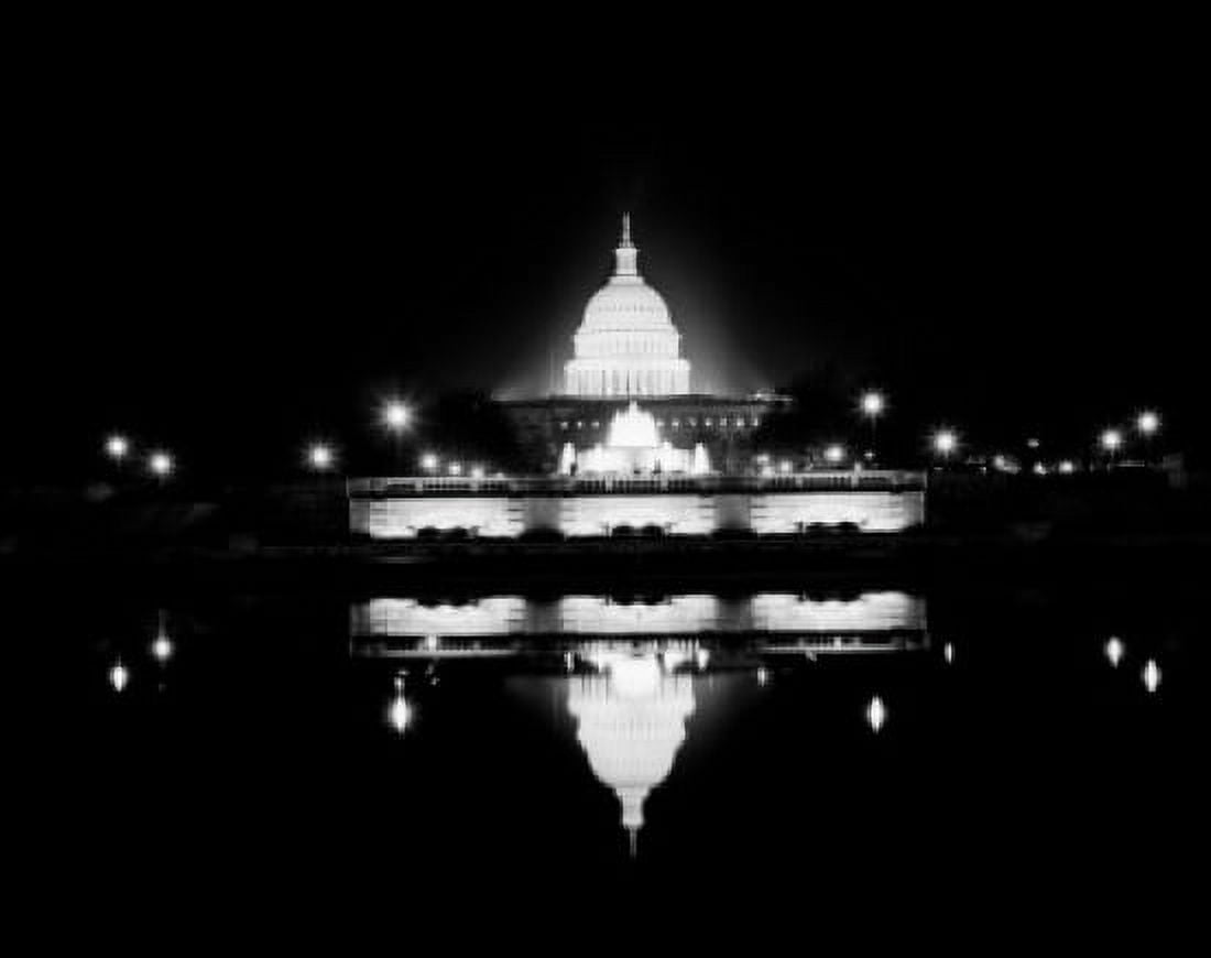 USA Washington DC US Capitol at night reflecting in Tidal Basin Canvas Art - (18 x 24)