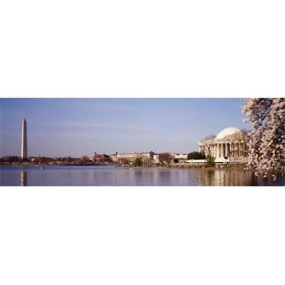 USA Washington DC Washington Monument and Jefferson Memorial Tourists outside the memorial Poster Print by - 36 x 12