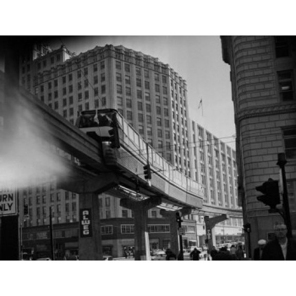 USA Washington Monorail that goes from the Seattle Worlds Fair Grounds to downtown Seattle Canvas Art - (24 x 36)