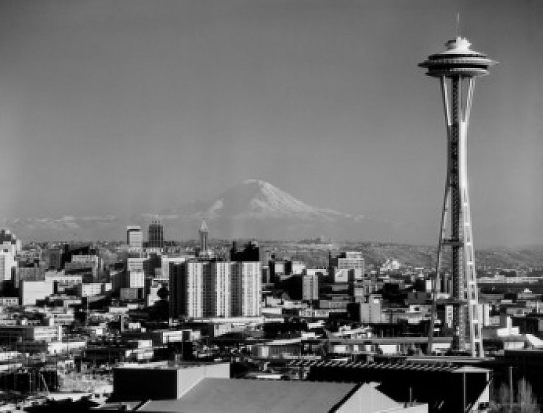 USA Washington Seattle Space Needle and Mt Rainier Canvas Art - (24 x 36)