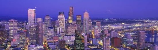 USA Washington Seattle cityscape at dusk Canvas Art - Panoramic Images (36 x 12)