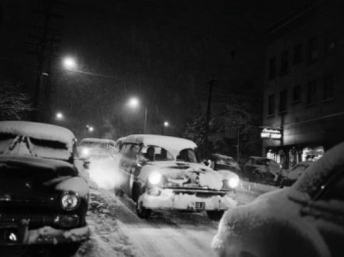 USA Washington Seattle heavy snowfall on road at night Canvas Art - (24 x 36)
