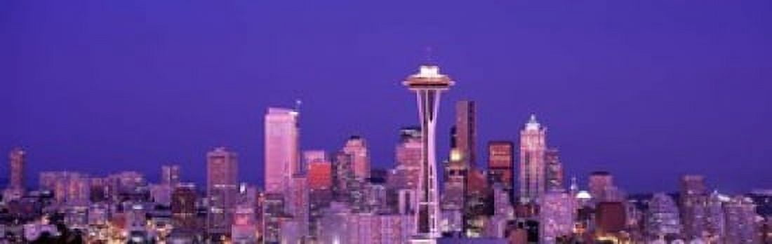USA Washington Seattle night Canvas Art - Panoramic Images (18 x 6)
