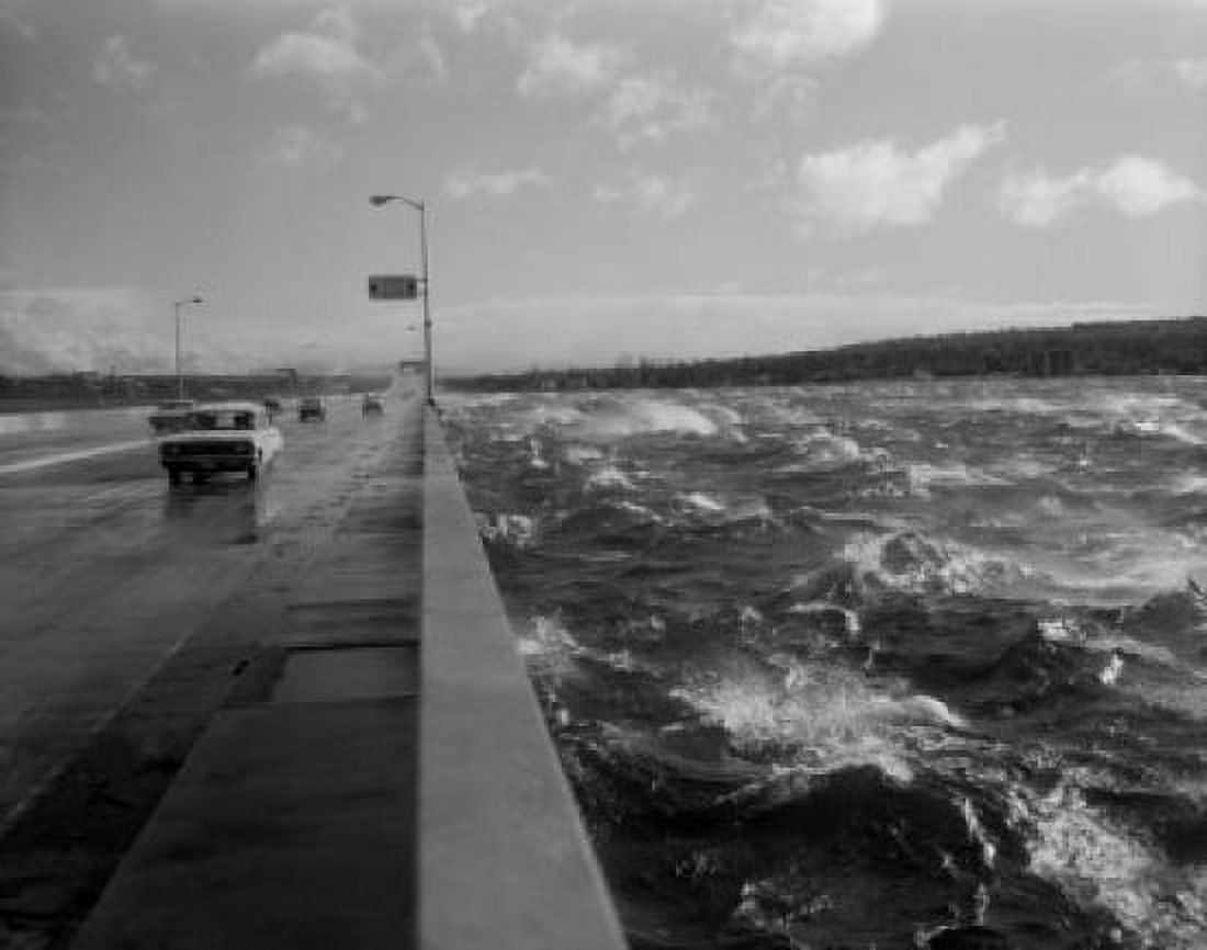 USA Washington Seattle storm lashes Lake Washington Floating Bridge Canvas Art - (18 x 24)