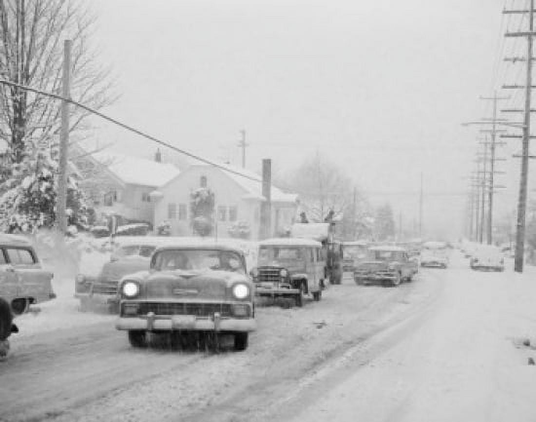 USA Washington Seattle traffic during snow storm Canvas Art - (24 x 36)