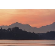 USA, Washington State. Olympic Mountains silhouetted in dramatic light. Calm Puget Sound. Poster Print by Trish Drury (18 x 24)