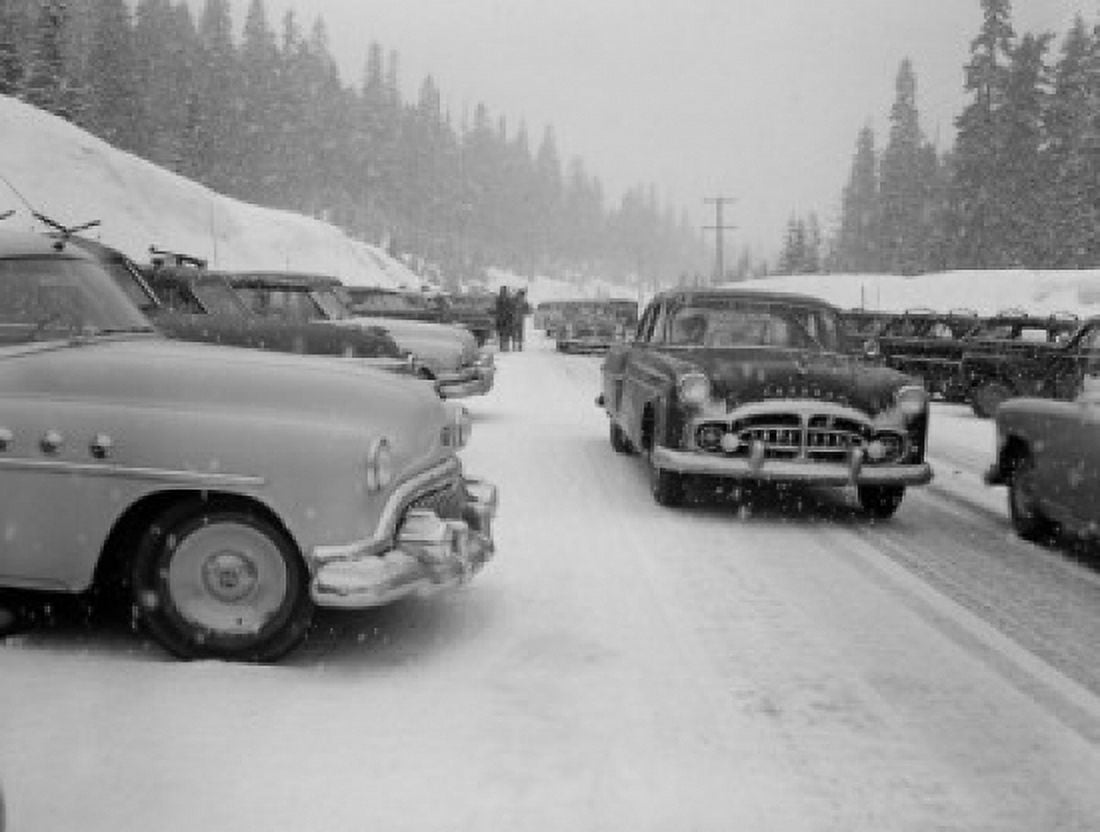 USA Washington US Highway 10 heavy traffic during snowfall 50 miles East of Seattle Canvas Art - (18 x 24)
