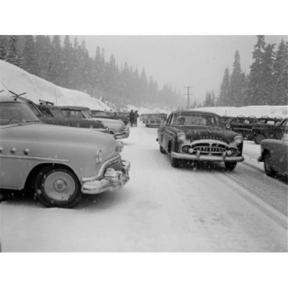 USA Washington Us Highway 10 Heavy Traffic During Snowfall 50 Miles East of Seattle Poster Print - 18 x 24 in.