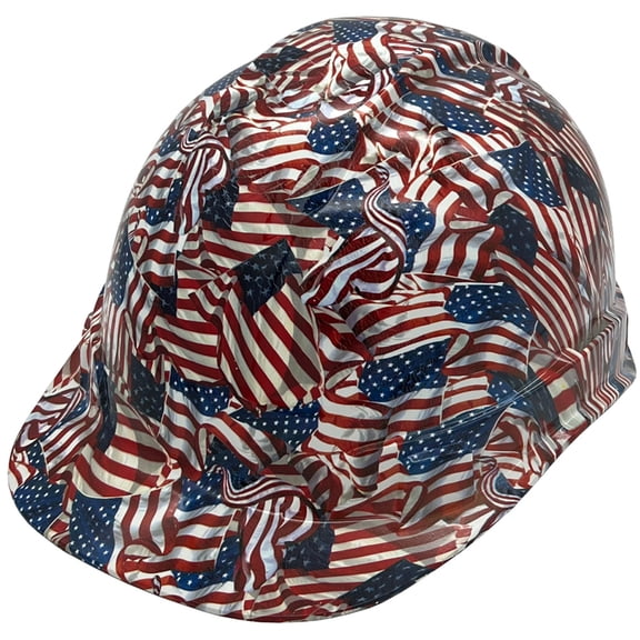 USA Wavy Flag Hydro Dipped Hard Hats Cap Style with 4 Pt Suspension