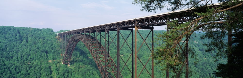 USA West Virginia Route 19 Trees around New River Gorge Bridge Canvas Art - Panoramic Images (36 x 12)