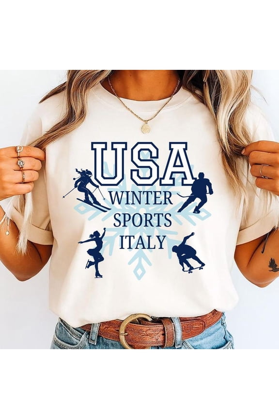 USA Winter Sports Italy 2026 Shirt, Patriotic Snowflake Athlete Graphic Tee, Ski Skating Snowboard Fan Apparel, Comfort Colors Unisex Cotton T-Shirt, Size S-3XL