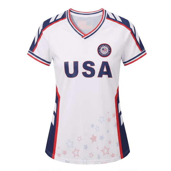 USA Women Sports Fans Jersey Soccer Outdoor Short Sleeve Athletic Slim Fit Activewear Tops T-Shirts White S