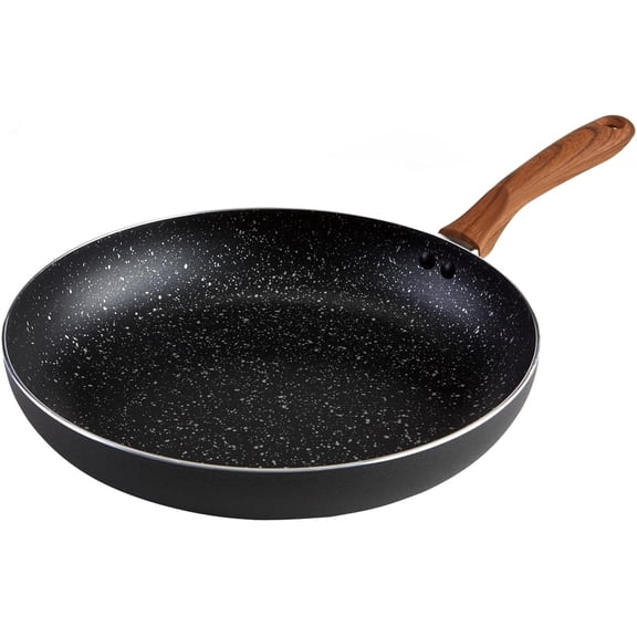 USA Woodlook 8" Black Stone Fry Pan Handle and Speckled Nonstick Interior, 8"