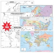 USA, World & Europe 3 Piece Map Posters   11x17 Laminated Dry Erase Study Map | Double-Sided Classroom Learning Tool with Color Geography Map Front & Blank Outline Back | Reusable Homeschool Practice
