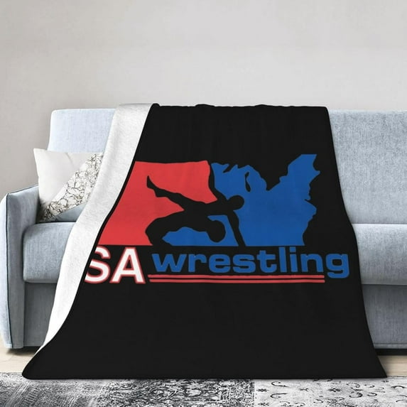 USA Wrestling Fleece Blanket, Very Soft Microfiber Flannel Blanket for Couch Warm and Cozy for All Seasons