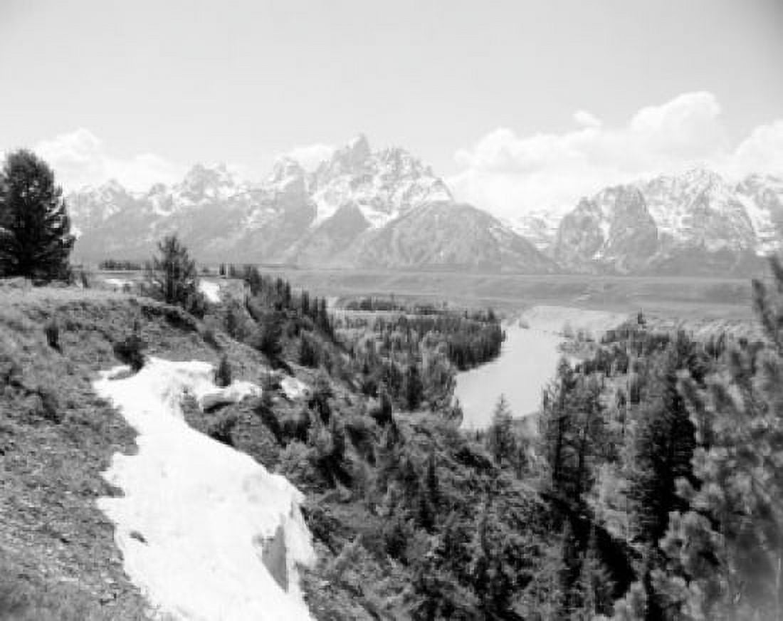 USA Wyoming melting snow near Snake river and Grand Teton in background Canvas Art - (18 x 24)