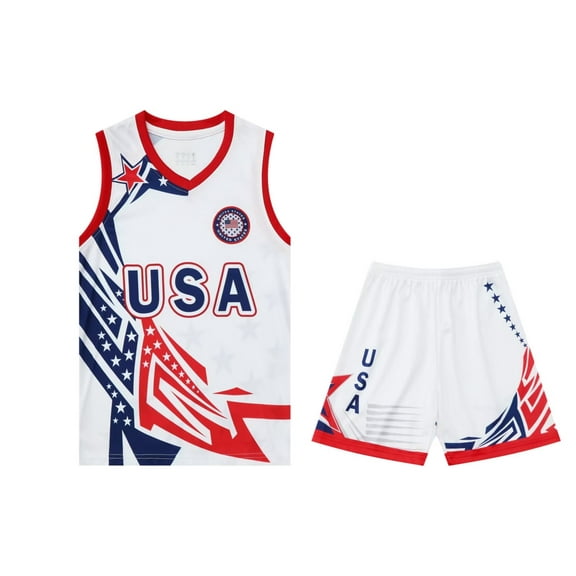 USA Youth Boys Basketball Jerseys Outdoor Sport Fans Activewear Training Jerseys Sleeveless Tank and Shorts Set Red XS