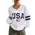 thumbnail image 1 of USA and American Flag Graphic Sweatshirts for Women 4th of July V-Neck Off Shoulder Sweatshirt Oversized Pullover Tops Shermie, 1 of 6