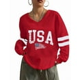 thumbnail image 1 of USA and American Flag Graphic Sweatshirts for Women 4th of July V-Neck Off Shoulder Sweatshirt Oversized Pullover Tops Shermie, 1 of 6