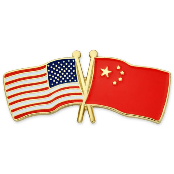 USA and China Crossed Friendship Flag Enamel Lapel Pin