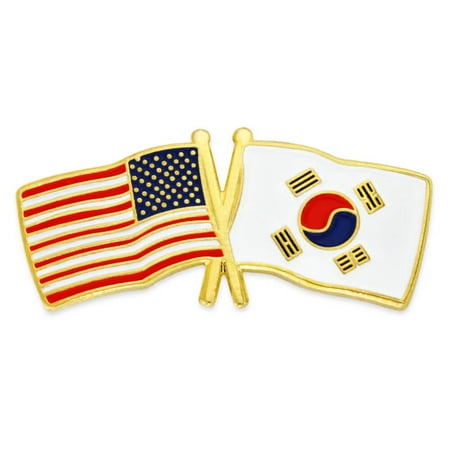 USA and South Korea Crossed Friendship Flag Enamel Lapel Pin