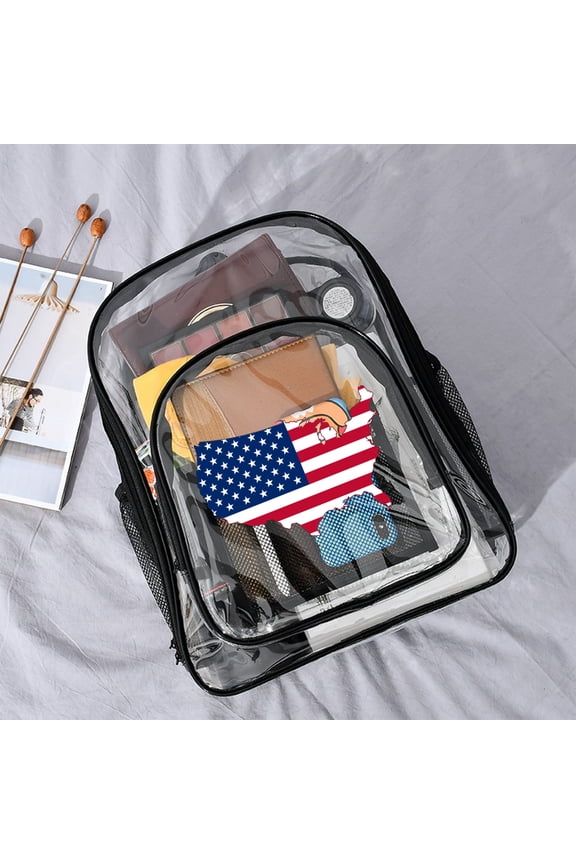 USA map flag design 16'' Clear Backpack, Heavy Duty PVC Transparent Backpack, See Through Bookbag Multiple Pockets for Stadium,Travel