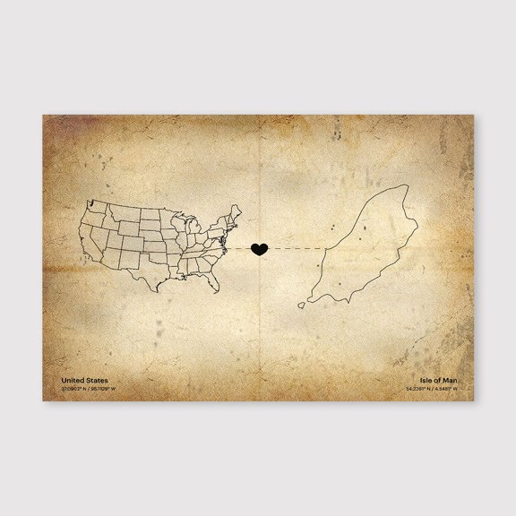 USA to Isle of Man Map Canvas Wall Art 8x12 inch -USA to Isle of Man Map Vintage Rustic Canvas Print for Office Wall Decor and Workspace