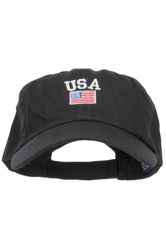 USA with American Flag Embroidered Low Cap - Black OSFM