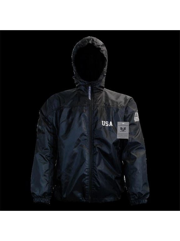 USA with F Solid Wind Breaker Jacket, Black - Extra Large