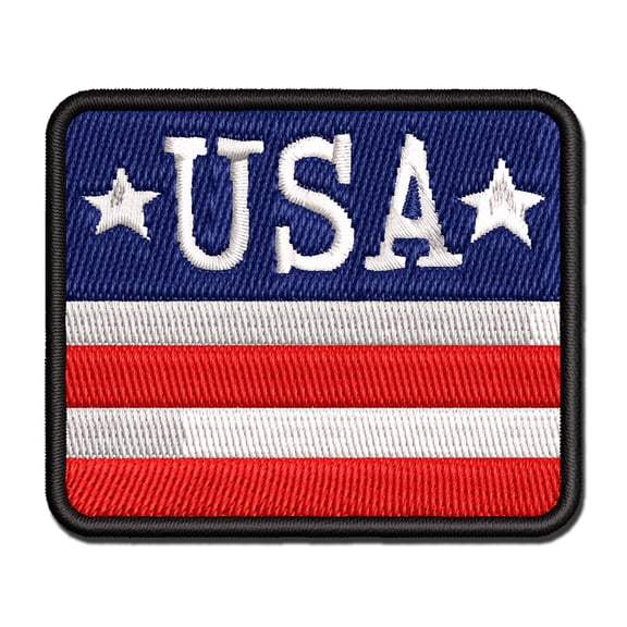 USA with Stars Patriotic Fun Text Applique Multi-Color Embroidered Iron-On Patch - 3.5 Inch Large