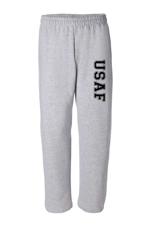 USAF Air Force Military Theme Open Bottom Sweat Pants in Sport Gray