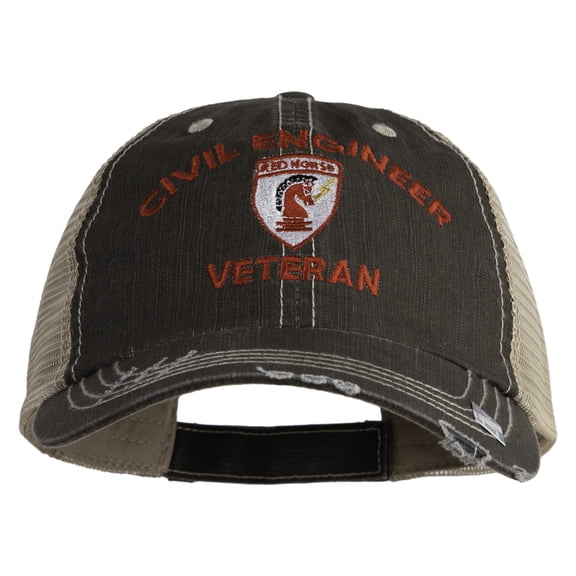 USAF Civil Engineer Veteren Embroidered Low Profile Special Cotton Mesh Cap - Brown Khaki OSFM