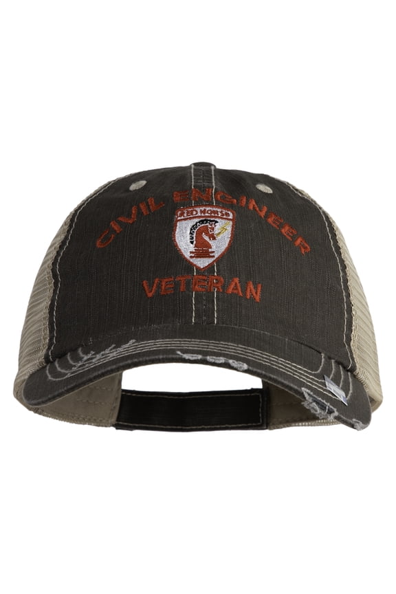 USAF Civil Engineer Veteren Embroidered Low Profile Special Cotton Mesh Cap - Brown Khaki OSFM