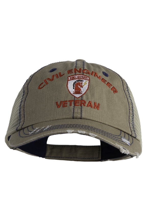 USAF Civil Engineer Veteren Embroidered Low Profile Special Cotton Mesh Cap - Khaki OSFM