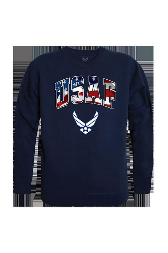 USAF Flag Letter Graphic Crewneck Sweatshirt, Navy - Large