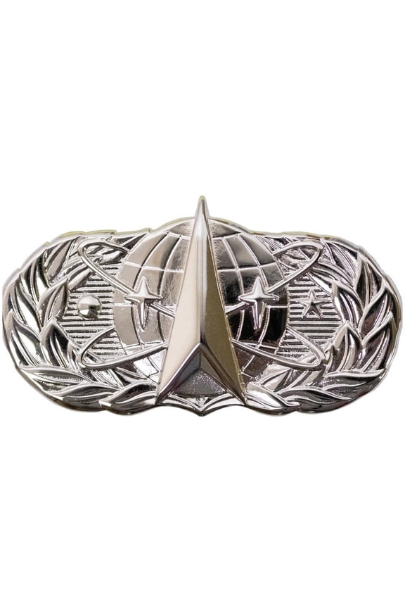 USAF Space and Missile Badge Pin, Mirror Finish, Metal, 1-5/8"W x 7/8"H, NIP