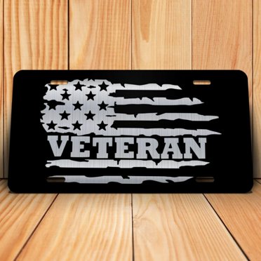 USMC Veteran License Plate Frame - Black, Patriotic Military Vet Car Tag Holder