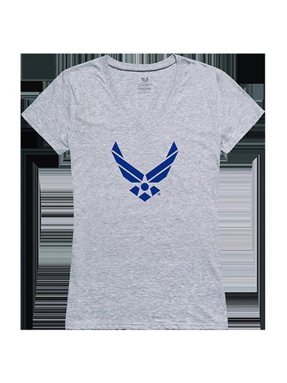 USAF Wing Graphic V-Neck T-Shirts, Heather Grey - Small