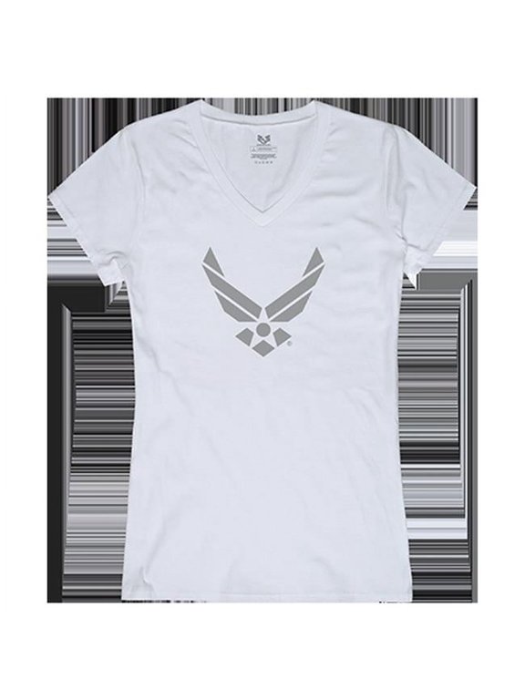 USAF Wing Graphic V-Neck T-Shirts, White - Large