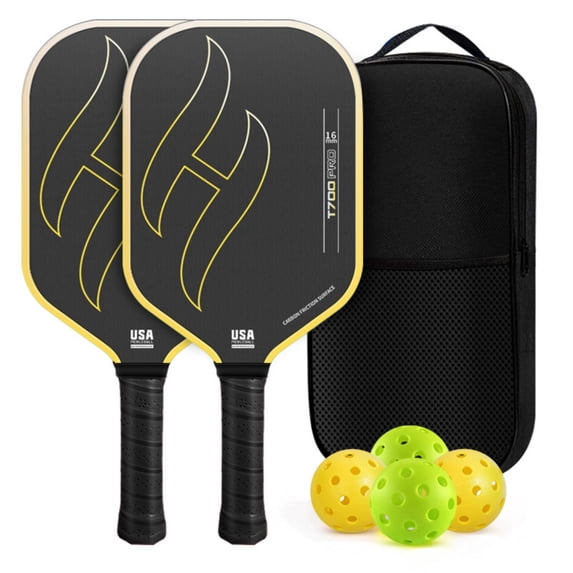 USAPA Approved Carbon Fiber Pickleball Paddles(16mm) Sandblasted Surface T700 Pickle Ball Rackets for All Skill Level Bubble, Set of 2 Paddles, 4 Balls