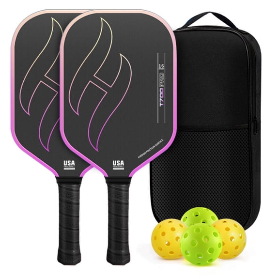 USAPA Approved Carbon Fiber Pickleball Paddles(16mm) Sandblasted Surface T700 Pickle Ball Rackets for All Skill Level Bubble, Set of 2 Paddles, 4 Balls