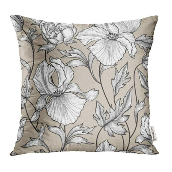 USART Baroque Floral Etching Pattern Flower with Flourish Tiled Iris Rose Beautiful Pillowcase Cushion Cover 20x20 inch