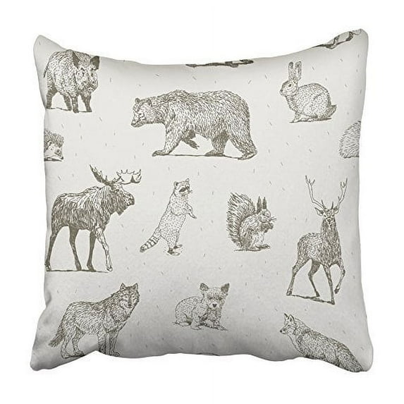 USART Black Draw Animals Drawings White Forest Moose Fox Bear Badger Wolf Deer Pillowcase Cushion Cover 20x20 inch