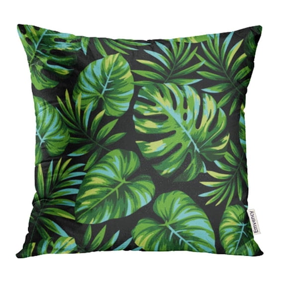 USART Black Foliage Tropical with Exotic Palm Leaves Green Aloha Beach Botanical Pillowcase Cushion Cover 20x20 inch