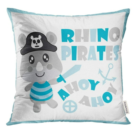 USART Blue Adorable Cute Baby Rhino As Pirates Cartoon Design Kid and Ahoy Pillow Case 18x18 Inches Pillowcase