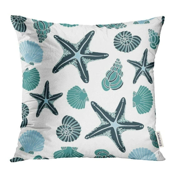 USART Blue Animal Seashell Pattern with and Seastars Beach Color Cute Drawn Life Marine Pillowcase Cushion Cases 18x18 inch