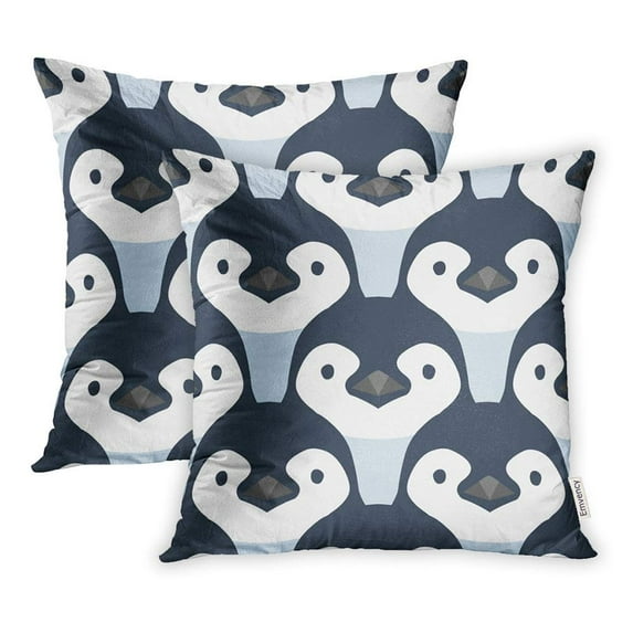 USART Blue Cartoon Cute Penguin Babies Animal Antarctic Baby Bird Character Chicks Pillowcase Cushion Cases 18x18 inch Set of 2