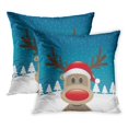 thumbnail image 1 of USART Blue Christmas Rudolph Reindeer Red Nose and Hat Antlers Pillow Case Pillow Cover 20x20 inch Set of 2, 1 of 1