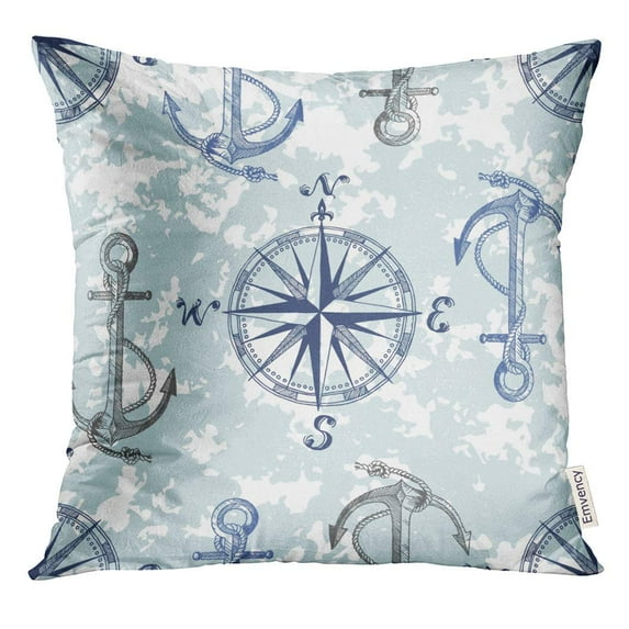 USART Blue Sea Pattern with Anchors and Compass Perfect Prints Adventure Pillow Case 20x20 Inches Pillowcase