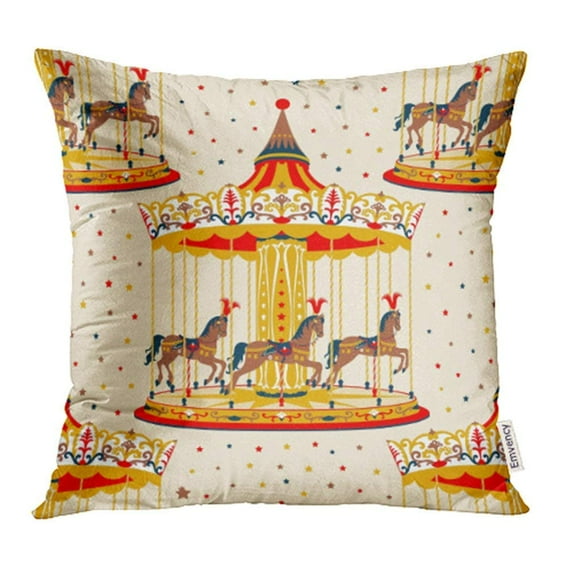USART Brown with Carousel and Horses with Pony Merry Go Round on The Stars Colorful Pillow Case Pillow Cover 20x20 inch Throw Pillow Covers